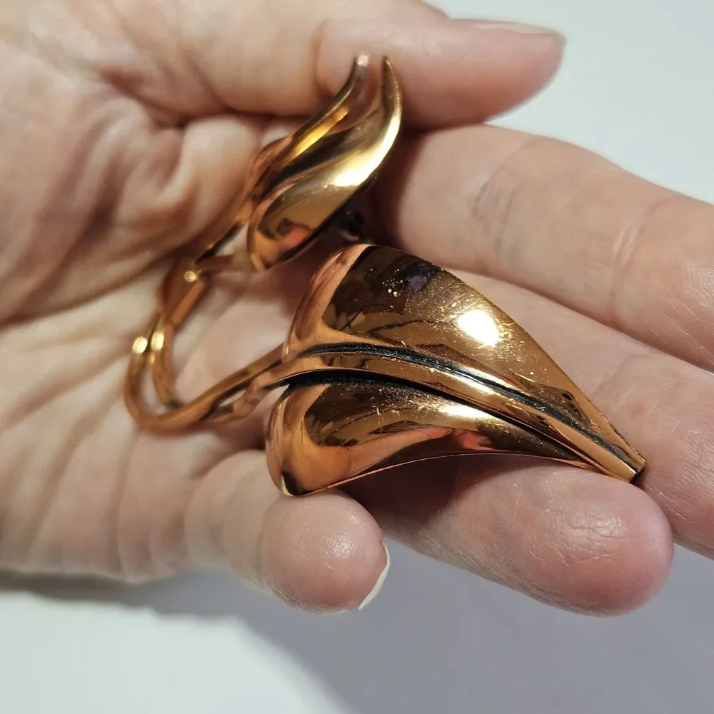 Vintage Midcentury Copper Modernist Renoir Leaf Brooch Pin